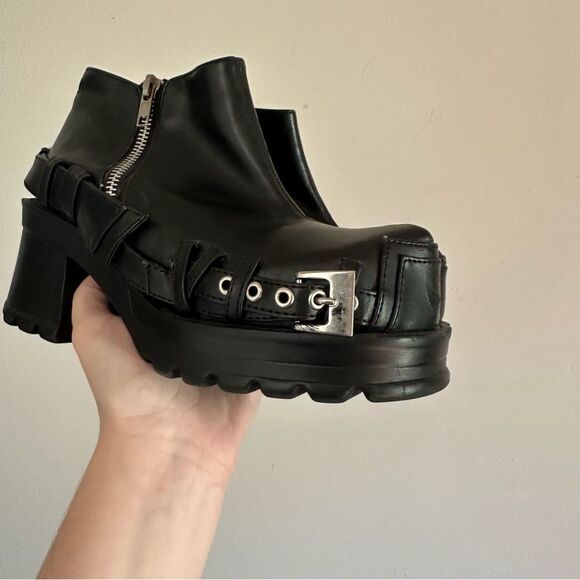 Demonia Black Vintage Y2k Goth Vegan Leather Platform Pirate Lugged Ankle Boots - Picture 4 of 10